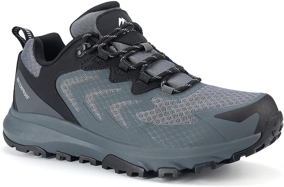 Men's Waterproof Hiking Shoes Lightweight Breathable Anti Slip Outdoor Trails Shoes (11, Grey)