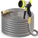 Metal Garden Hose 50 ft  304 Stainless Steel Water Hose with Nozzle Sprayer, Garden Hoses Flexible, Lightweight, No Kink, Heavy Duty for Outdoor (50 ft) (Silver)