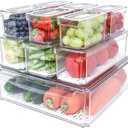 Pomeat 10 Pack Fridge Organizer, Stackable Refrigerator Bins with Lids, BPA-Free Produce Fruit Storage Containers for Fridge, Clear for Food, Drinks, Vegetable