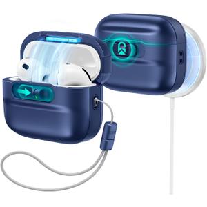 ESR for AirPods Pro 3 Case (2025), Compatible with AirPods Pro 3 (USB-C Cable), MagSafe Ready, Magnetic Lid Lock, Full Drop Protection Cover with Lanyard, Navy Blue