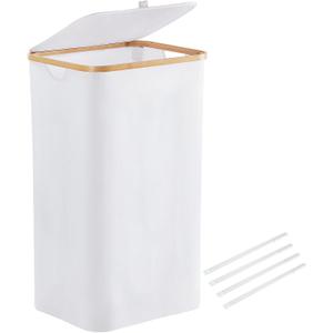 100L Large Laundry Hamper Basket with Lid by YOUDENOVA, Tall Clothes Hamper with Handle, Waterproof and Collapsible Storage Basket for Bedroom and Bathroom, White(16"L 13"W 28"H)
