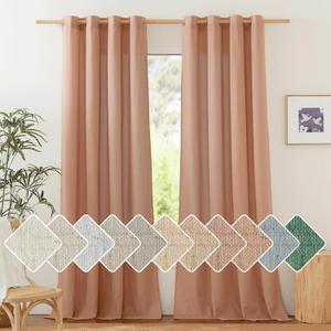 NICETOWN Thick Linen Textured Curtains for Large Windows, Grommet Privacy with Light Filtering Flax Linen Blend Drapes for Bedroom/Living Room, Terracotta, W55 x L108, Set of 2 (55"W x 108"L (Pack of 2))