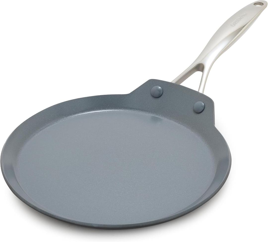 GreenPan Valencia Pro Ceramic Nonstick 9.5" Crepe Pan, Hard Anodized PFAS-Free, Induction Ready, Compatible on All Cooktops, Dishwasher Safe, Oven Safe to 600F, Gray