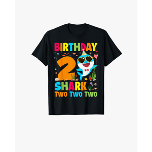 Funny 2 Year Old 2nd Birthday Boy Girl Shark Kids Toddlers T-Shirt, 2T