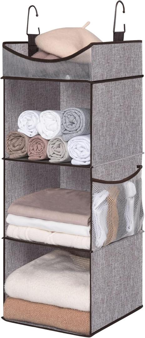 StorageWorks Hanging Closet Organizer, 3-Shelf Shelves with Top Shelf, 12" W x 12" D x 35 "H, Mixing of Brown and Gray (Grey)