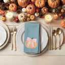 Fall Kitchen Towels, Pink Bowknot Decorative Fall Hand Towels, Pumpkin Autumn Dish Towel Dishcloths Tea Towel for Kitchen Bathroom, Preppy Coquette Fall KitchenBathroom Blue Decor, 16x24in