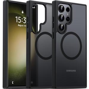 Oterkin Magnetic for Samsung Galaxy S23 Ultra Case Matte, S23 Ultra Phone Case Compatible with MagSafe Frosted Translucent Shockproof Anti-Scratch Slim Fit Case Military Grade Protection (Black)
