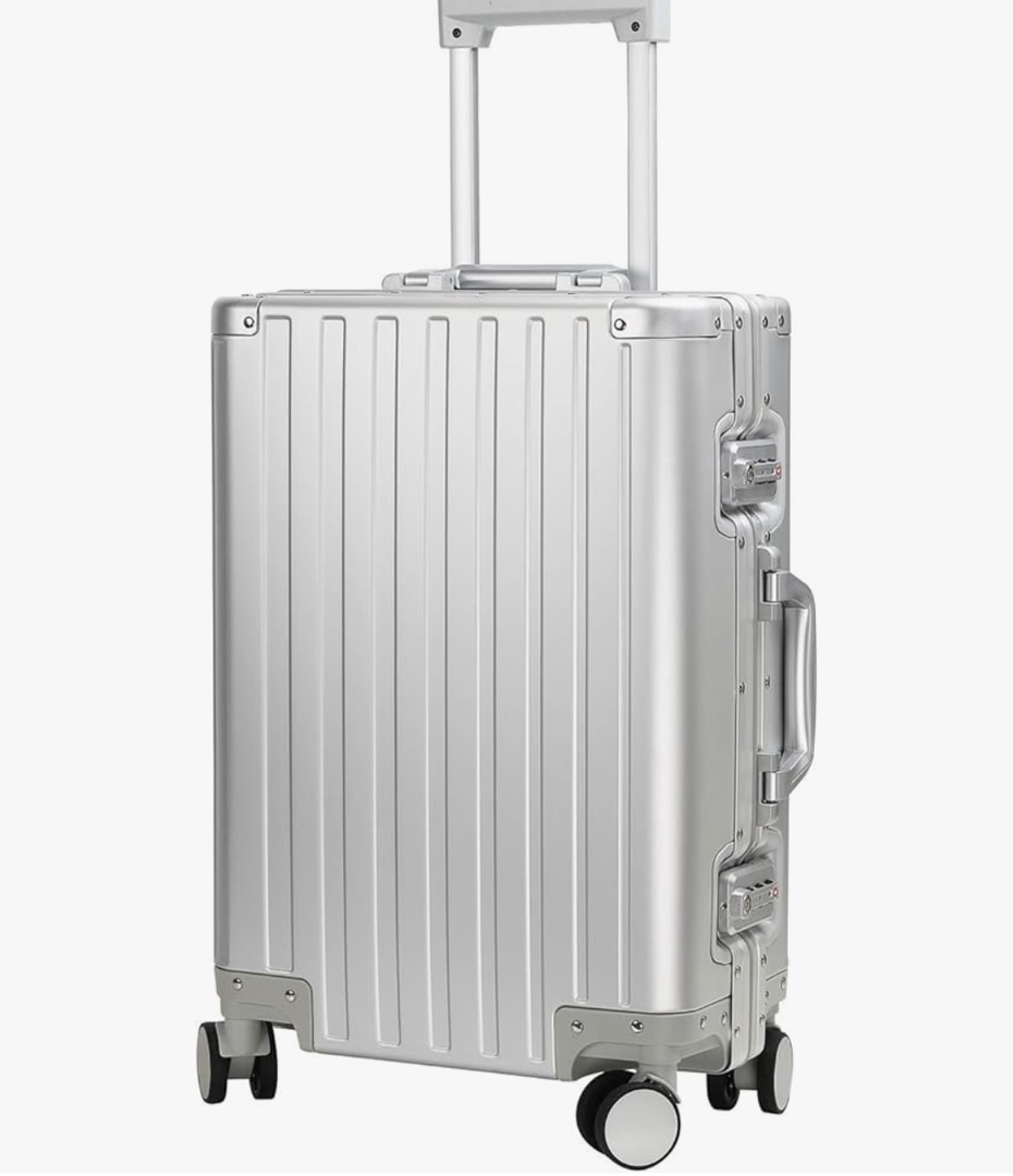 20-inch Aluminum Carry-On Suitcase: Silver - Full Metal Shell - Crush-Resistant & Burst-Proof, TSA Lock & Spinner Wheels for Business Travel - Men Women