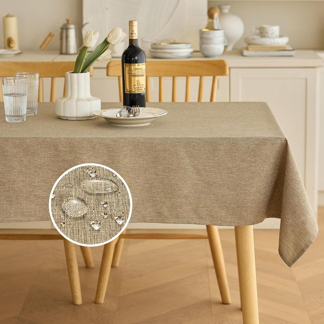 Waterproof Rectangle Dining Table Cover for 6 Seater, 6ft Table, Easy Wipe Clean Outdoor Linen Tablecloth for Party, Wedding and Camping (Oblong, 60 x 84 Inch (6-8 Seats), Natural)