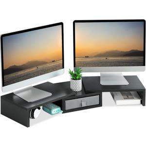TEAMIX Dual Monitor Stand Riser with Drawer - Length and Angle Adjustable Double Monitor Riser Corner Desk Shelf Organizer 37 inch Long Monitor Riser for 2 Monitors/Laptop/PC/Screen/TV (Black)