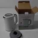 Sekaer Small Electric Tea Kettle Stainless Steel 0.8L Portable Travel Hot Water Boiler, Mini Electric Coffee Kettle with Auto Shut-Off & Boil Dry Protection, Cordless Base & White