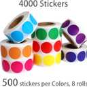 4000 PCS 3/4" Colored Dot Stickers Circle Color Coding Labels, 8 Color Style Colorful Coding Label Sticker for Office, Student Classroom(8 Rolls, 3/4 Inches)