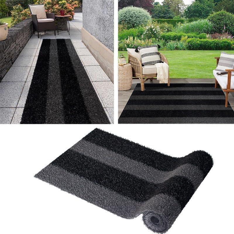 LITA Artificial Grass Outdoor Rug Artificial Turf Customized 3 x 5 Feet, Black-Gray Zebra Stripe Fake Grass, 0.8" Pile Height Astroturf Carpet Mat for Patio Balcony Pool Deck Playground Tennis