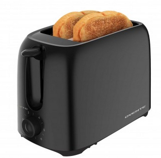 OVENTE Electric 2 Slice Toaster Machine with 6Shade Browning Selector Setting, Compact Design and Removable Crumb Tray, 700W Power Perfect for Toasting Bread, Thin Bagels and Waffles, Black TP2210B