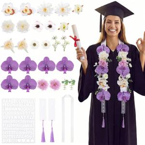 Yinder 36 Pcs DIY Graduation Leis Set Class of 2026 Flower Graduation Stole with Tassel Acrylic Card Letter Sticker Congrats Grad Necklace for Craft High School College Gift Ceremony Party(Purple)