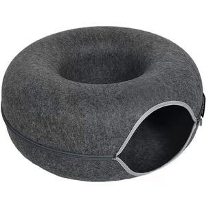 Tunnel nest, Donut nest, Fun Ventilation Peephole, Detachable Zipper cat Bed, Felt Washable, All Season Universal cat Bed Suitable for Cats (Dark Gray, Small)