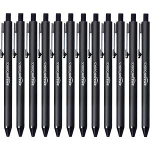Amazon Basics Black Ballpoint Pens for Smooth Writing, Retractable, 12-Pack