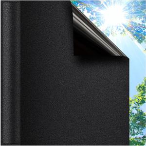 Coavas Blackout Window Privacy Film, Total 100% Light Blocking Window Tint for Home, Black Out Cover Room Darkening, Static Cling Removable Frosted Glass Door Coverings, 17.5 x 78.7 Inch, Blackout