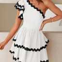 ZESICA Women's 2025 Summer One Shoulder Dresses Ruffle Short Sleeve Tiered Layered Swing A Line Mini Sundress (M)