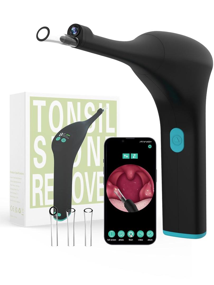 Voraiya Electronic Tonsil Stone Remover Upgraded Version, Built-in Camera and LED Light, 5-Level Suction and 2 Suction Modes Tonsil Stone Vacuum Cleaner, Oral Care Tool, Tonsil Stone Removal Kit (Black)