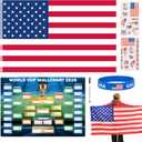 2026 Soccer Fan Accessories with Large 3 x 5 ft Flag, World Cup Bracket Poster, Stickers, Marker & Bracelet, World Cup Decorations Fan kit for Soccer Watch Party, Stadium and Home Cheering