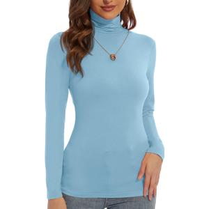 Women's Turtleneck Long Sleeve Shirts Slim Fitted Lightweight Base Layer Casual Tops (Blue, XXL)