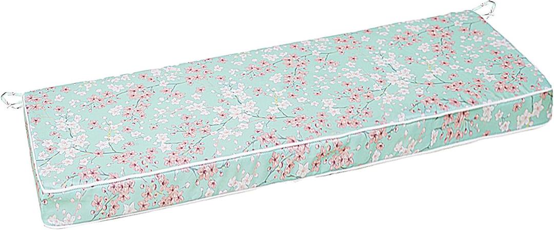 Outdoor Bench Cushion Waterproof, Bench Cushions for Outdoor Furniture, Patio Porch Swing Replacement Seat Pad with Ties for Garden Backyard, 48 x 18 Inch Plum Blossom