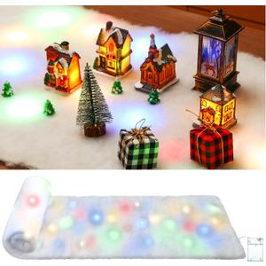 Jetec LED Christmas Fake Snow Blanket with Lights Artificial Snow Blanket with 2 Pcs LED Lights Lighted Snowflake Table Runner for Christmas Tree Village Display Winter Party Decor(15.75''x 49.21'')
