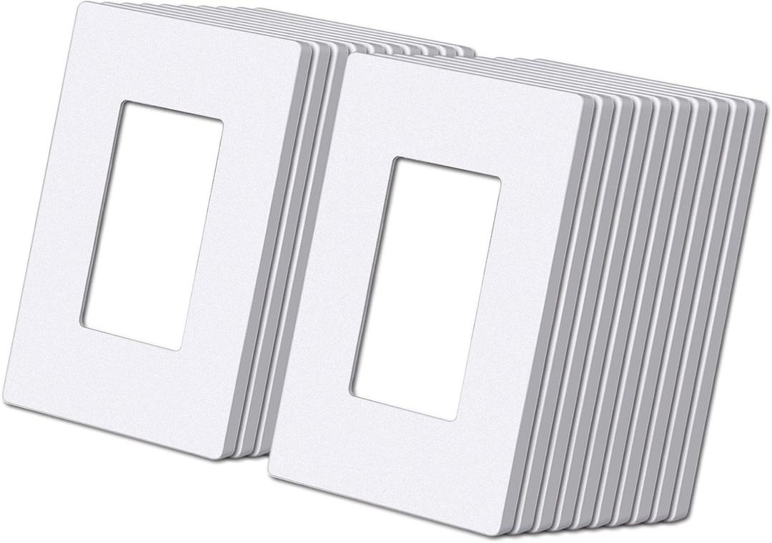 (20 Pack) BESTTEN USWP6 Matte Snow White Series, 1-Gang Screwless Wall Plate, Decorator Outlet Cover, Decor Switch Plate, H4.69 x W2.91, for Dimmer, USB, GFCI, Receptacle, UL Listed