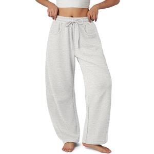 Barrel Sweatpants Women Casual Baggy Elastic Waisted Pants Wide Leg Gym Trousers with Pockets (White, M)