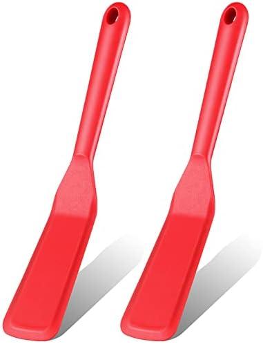 Zopeal 2 Pieces Crepe Spatula Silicone Narrow Skinny Flipper Long Heat Resistant Cooking Pancake Spatula Non Stick for Cooking Egg Burgers Pizza Pancake Steak Omelet(Red)