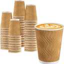 BYSNOW 25 Pack 12 oz Disposable Paper Coffee Cups, Leak Proof Insulated Ripple Wall Hot Cups for Espresso, Coffee, Tea, Hot Chocolate, To Go Drinks (Home, Office, Cafe Bar)