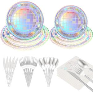 144 Pieces Disco Party Silver Disco Plates And Napkins Forks Spoons And Knives Disco Ball Theme Party Decorations 70s Disco Party Tableware Set Disco Party Decorations