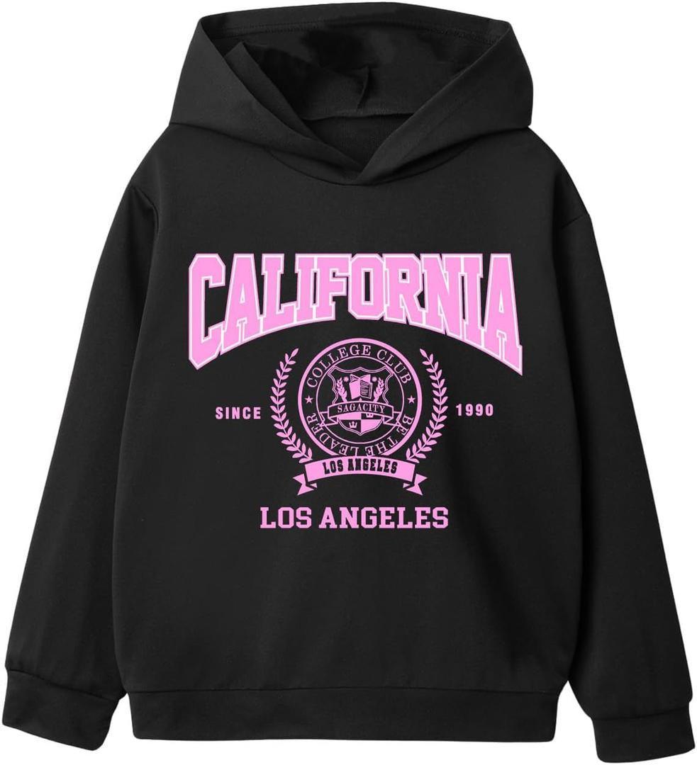 SweatyRocks Girl's Long Sleeve Graphic Hoodies Y2K Sweatshirt Pullover Going Out Tops (Black) Size: 12yrs