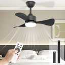 Hisummer 28 Inch Black Ceiling Fan with Light and Remote, Small Modern Reversible 6-Speed Fan for Bedroom, Kitchen, Patio, Indoor/Outdoor (Black-Downrod Mount)