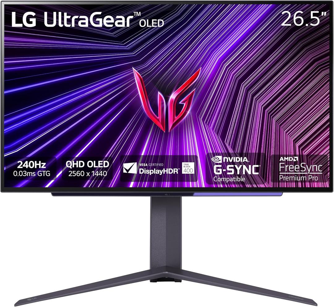 LG 27GS95QE 27-inch Ultragear OLED Gaming Monitor QHD 1440p 240Hz 0.03ms DisplayHDR True Black 400 AMD FreeSync Premium Pro NVIDIA G-Sync HDMI 2.1 DisplayPort Tilt/Height/Swivel Stand Black