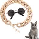 Molain Cat Sunglasses Gold Chain Costume Decorations UV Protection Classic Retro Puppy Retro Sunglasses Faux Photo Props