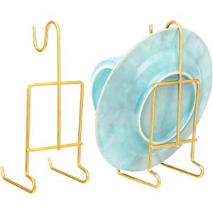 2 Pcs Tea Cup and Saucer Display Stand Metal Saucer Organizer Plate Coffee Mug Hanger Stand Tray Easel Holder Storage Rack for Afternoon Tea Party