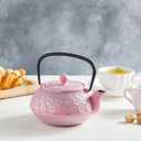 Juvale Cast Iron Tea Kettle - Stainless Steel Infuser & Loose Leaf Tea Steeper - Heat Retention in Pink Cast Iron Kettle - 34 oz