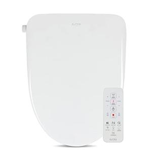 ALPHA BIDET UX Pearl Bidet Toilet Seat in Elongated White | Ultra Low Profile | Endless Warm Water | Arced Stainless Steel Nozzle | LED Nightlight | Dryer | Deodorizer