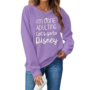 MNLYBABY I Am Done Adulting Sweatshirt for Women Cute Graphic Sweatshirts Casual Long Sleeve Vacation Trip Shirt Tops Purple (Purple, M)