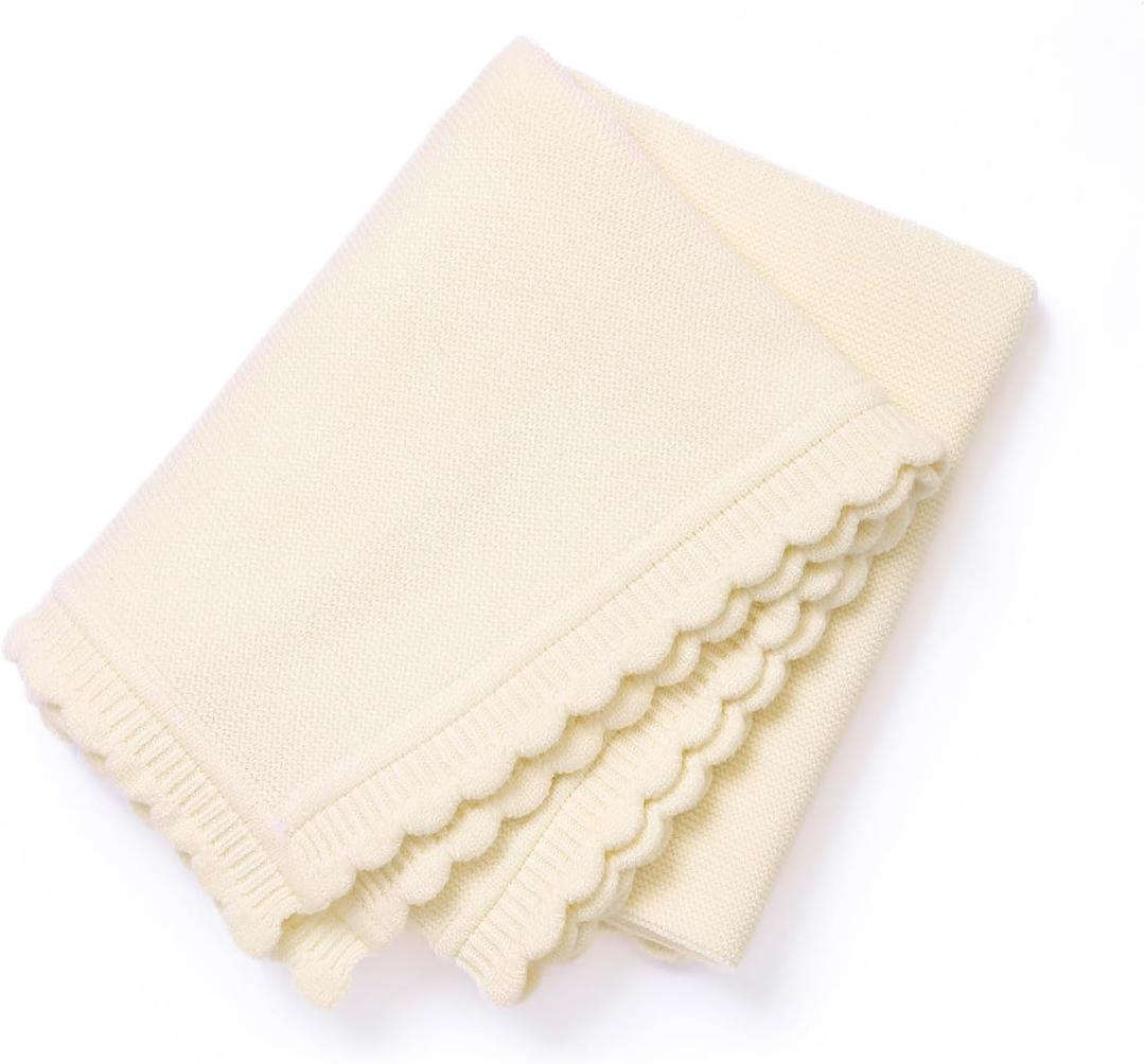 Knit Baby Blanket Soft Warm Newborn Receiving Swaddle Blankets Cozy for Crib Infant Boy Girl 40x30in Creamy White