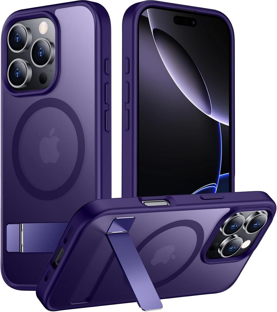 Temdan Magnetic Compatible with iPhone 16 Pro Max Case, [Built-in Invisible Kickstand][Compatible with MagSafe] [Military Grade Shockproof] Slim Translucent Matte Phone Case for iPhone 16 Pro Max 6.9"
