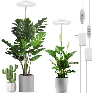 LORDEM Full Spectrum LED Grow Lights, Brightness Adjustable Plant Lamps with Auto On/Off Timer, Height Adjustable Growing Lights for Indoor Plants, Pack of 2 (White)
