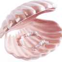 Denique Shell Jewelry Dish Tray, Ceramic Trinket Tray Clamshell Jewelry Storage Dish, Ring Holder Dish Key Bowl, Decorative Jewelry Plate, Cute Jewelry Organizer for Room Decor (Pink)