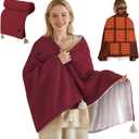 USB Portable Heated Electric Blanket - Cordless Heated Throw Blanket for Outdoor with 3 Heating Levels-Wearable Shawl for Travel,Camping,Bed-Winter Gifts for Women(Battery Not Included) (Dark Red)
