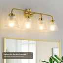 Brushed Gold Vanity Light, 4-Light Bathroom Light Fixtures Over Mirror, Clear Ribbed Glass Shade, E26 Socket, Modern Wall Sconce Lighting for Double Vanity, Up/Down Mount(Gold, 4)