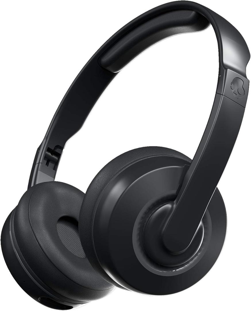 Skullcandy Cassette Wireless On-Ear Headphones, Up to 22 Hours Battery, Foldable Lightweight Design, Backup 3.5mm AUX Cable Included, Microphone for iPhone Android - Black
