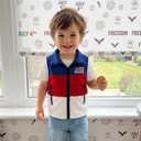 Toddler Baby Boy 4th of July Outfit American Flag Sleeveless Blue Red White Vest Zip Up Sweatshirt Jacket Cardigan