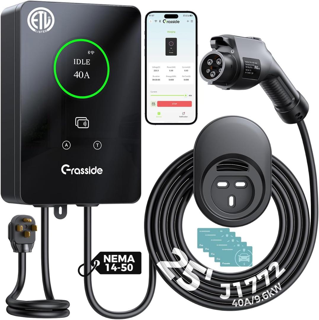 Level 2 EV Charger, 40A NEMA 14-50P, 25FT Cable, J1772 Wall Charger, 9.6kW